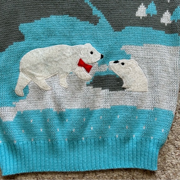 HG Kids Christmas Sweater Blue Pullover Girls M Polar Bear Winter Sparkles - Picture 3 of 9